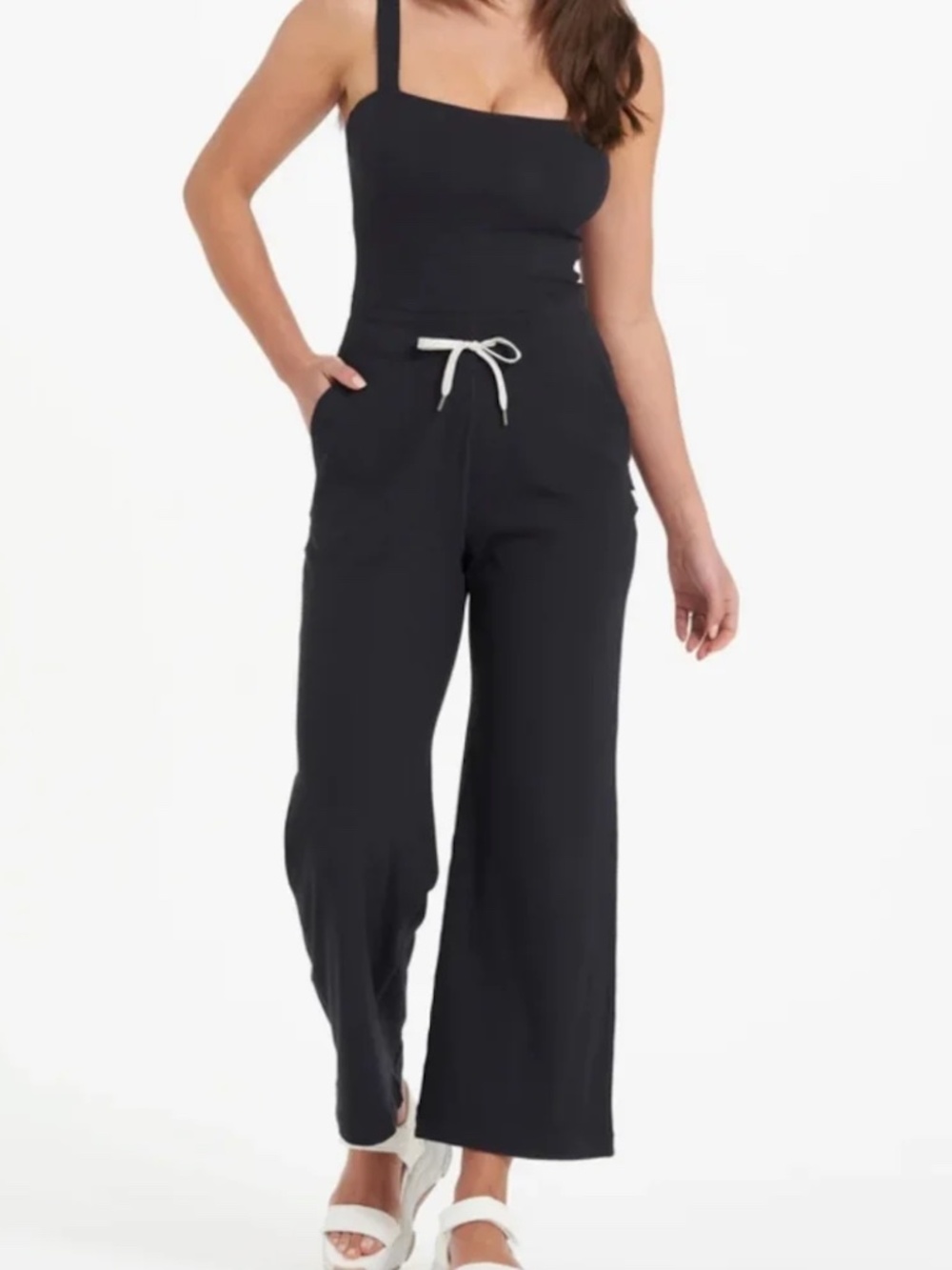Vuori Mudra Jumpsuit, Black Ribbed Knit Athleisure One Piece, Yoga Women's Small